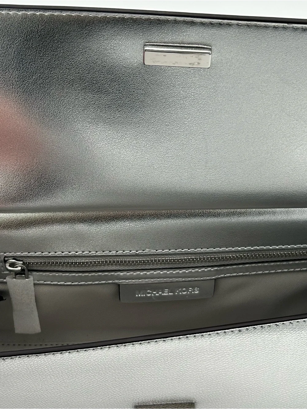 Michael Kors Carmine Silver Metallic Pebbled Leather Pochette